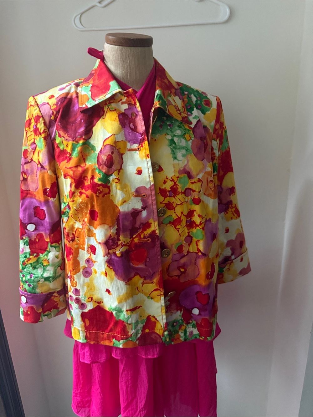 St. John Multicolor Floral Print Jacket — Yellow, Pink, Orange, Green